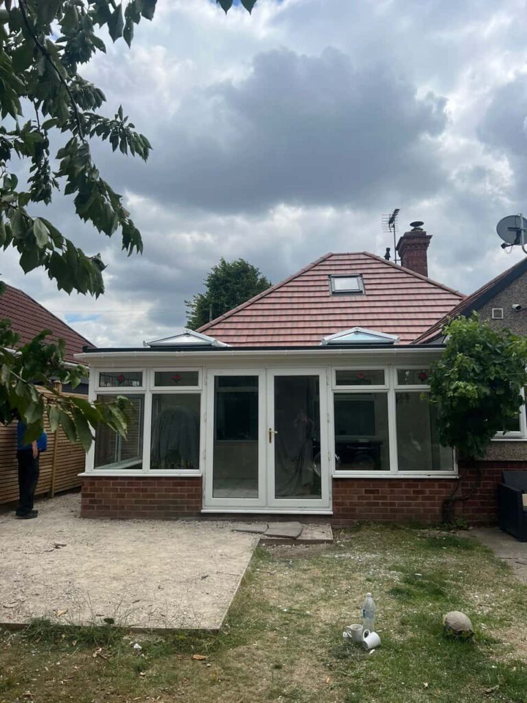 This is a photo of a hipped roof on a bungalow that has just had roof repairs carried out. Works carried out by Atherstone Roofing Repairs